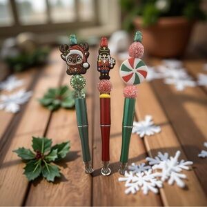 Trio Set - Festive Handmade Beaded Christmas Pens